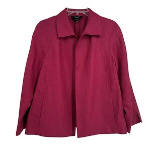 Talbots Jacket Womens Size XL Pure Irish Linen Blazer Open Front Pockets berry